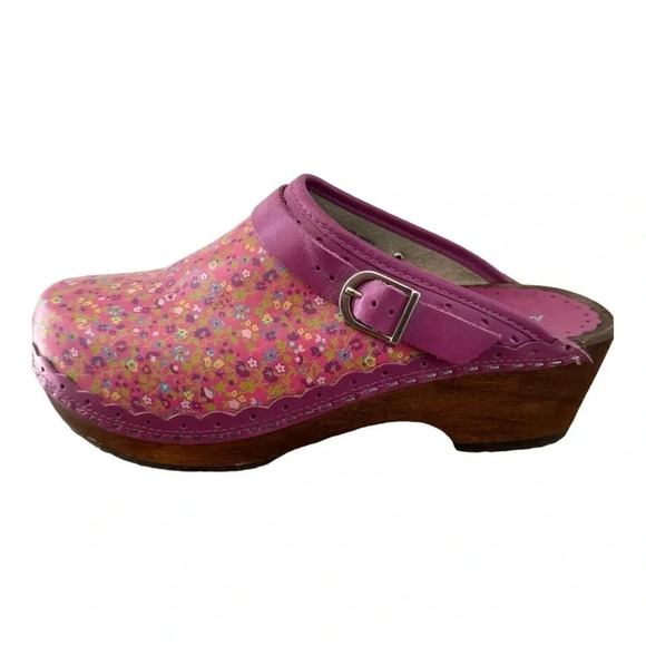 Hanna Andersson Leather Pink Floral Clogs womens size 40 - Picture 3 of 10